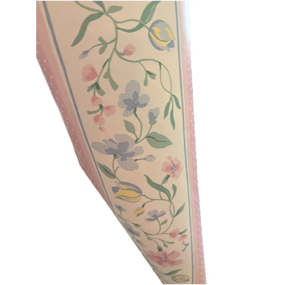 Traditional Satin Pink Polka Dot Blue Pink Yellow  Floral Border 10” x 10” Roll